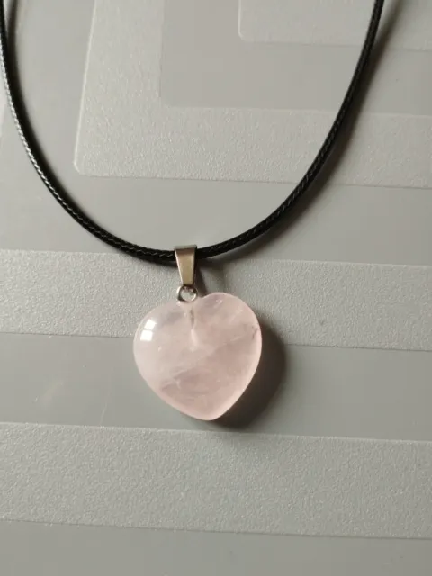 Rose quartz gemstone heart Pendant Necklace approx 17-19inches