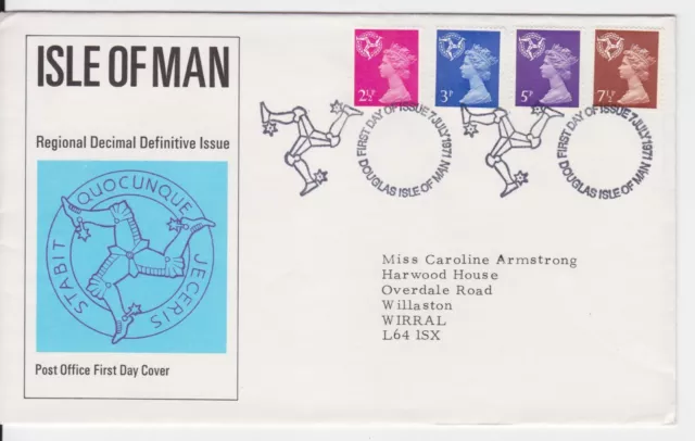 Gb Royal Mail Fdc First Day Cover 1971 Regional Machin Definitives Isle Of Man