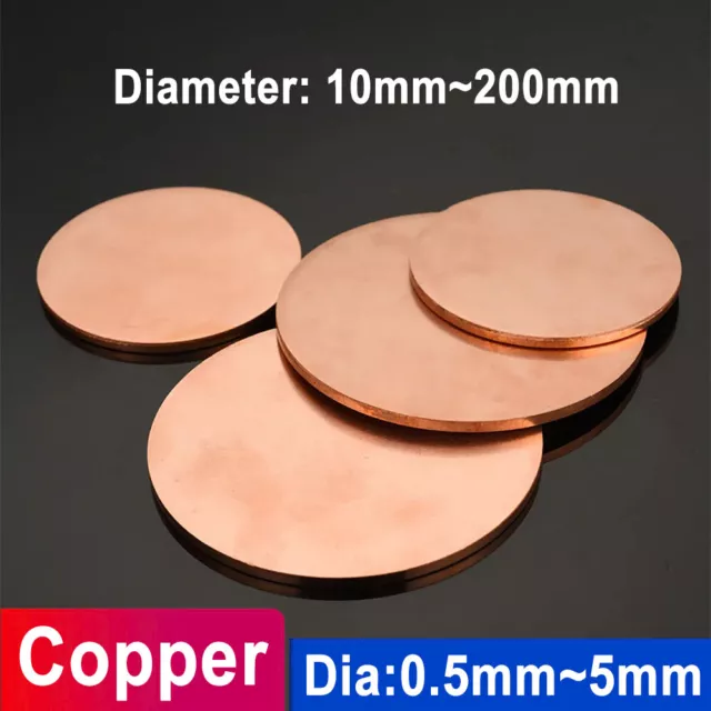 Solid Pure Copper Discs Blanks Metal Round Sheets Dia 10mm~200mm Thick 0.5mm-5mm