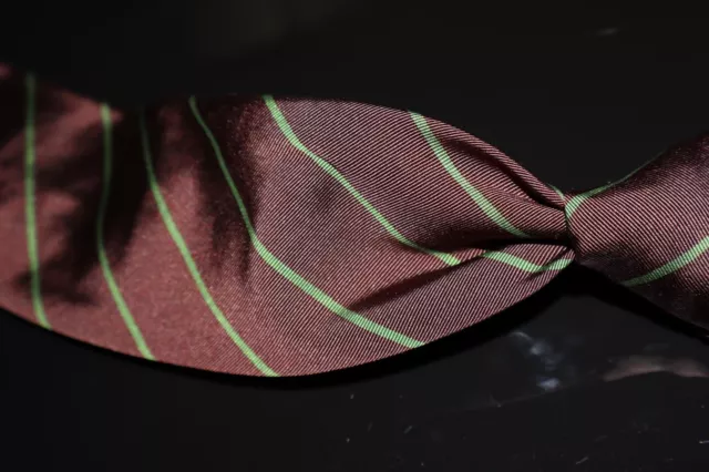 LNWOT Luciano Barbera Silk Cotton Mogador Maroon Green Single Repp Stripe Tie NR