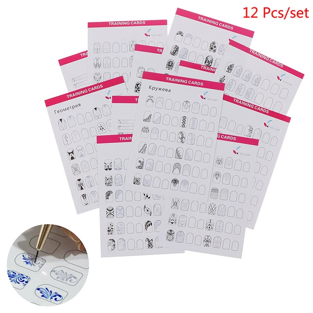 12Sheet Nail Art Training Practice Lines Drawing Painting Template Learning #km