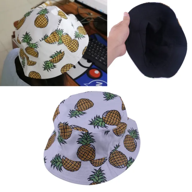 Cute Pineapple Fruit Print Bucket Fishing Fisherman Hat Cap Sunhat Unisex e