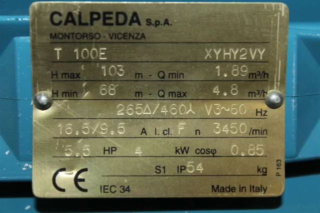 Calpeda 4 KW T 100E T100E pompe pompe périphérique pompe à engrenage 3