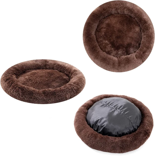 Big Round Faux Fur Donut Cuddler Dog Bed for Small to Large Dogs AntiSlip Bottom