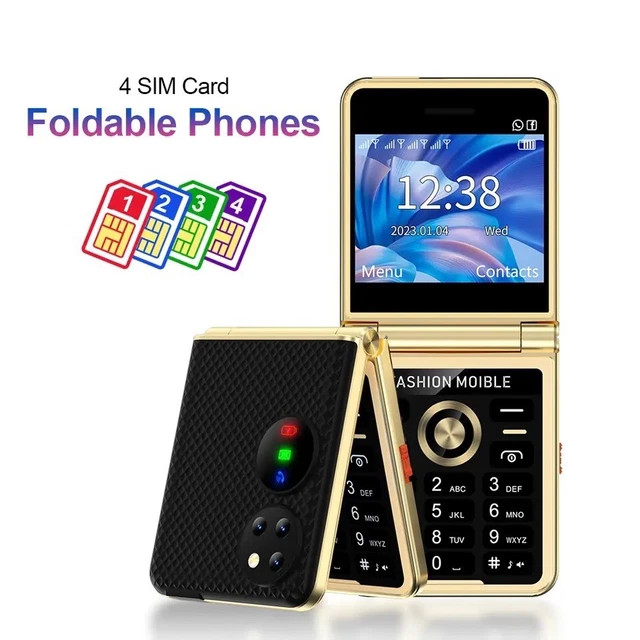4 SIM CARD Flip Mobile Phone Speed Dial Magic Voice LED Flashlight MP3