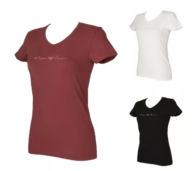T-shirt donna manica corta scollo v maglietta elasticizzata EMPORIO ARMANI artic