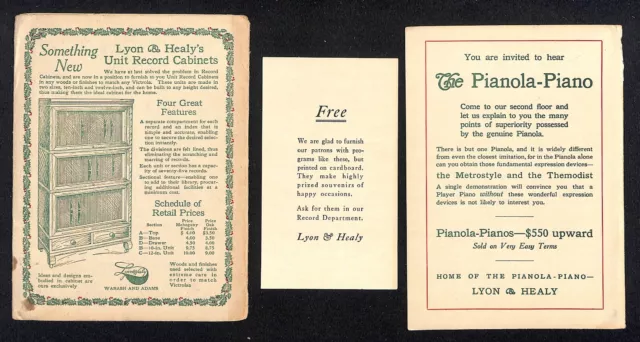 Lyon & Healy Chicago Postal Mailer Envelope w/ Victrola & Pianola Cards 1913