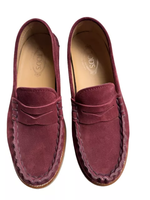 TOD'S BURGUNDY SUEDE Leather Mens Penny Loafers Sz 7.5 Italy $98.00 ...