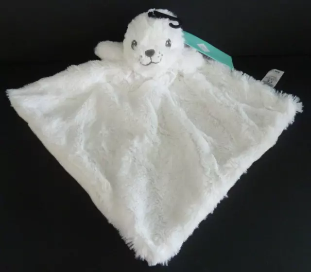*. Doudou Plat Tex Baby Bebe Phoque Blanc Nez Gris Carre Grelot  Neuf Etiquette