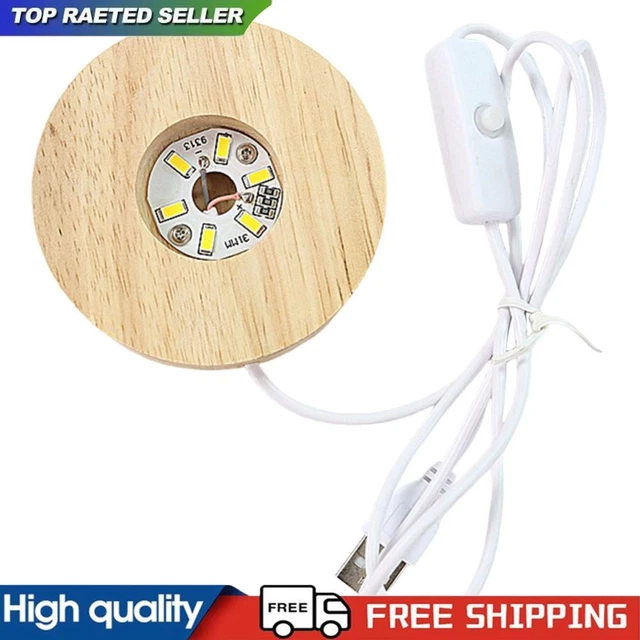 4 INCH LED Display Stand Wooden Light Up Base Round for Resin Art (Warm ...
