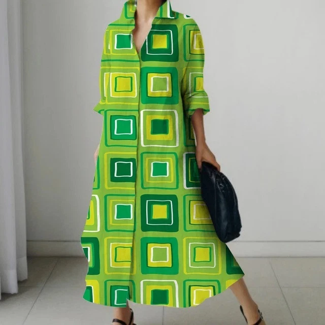 Robe Femme Pygmées Taille S – Style Ethnique, Couleur Kaki, Longueur Midi, Coton, Manches Courtes, Occasion Très Bon état