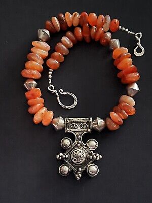 Moroccan boghdad  Cross with old Carnelian  berber  vintage necklace.