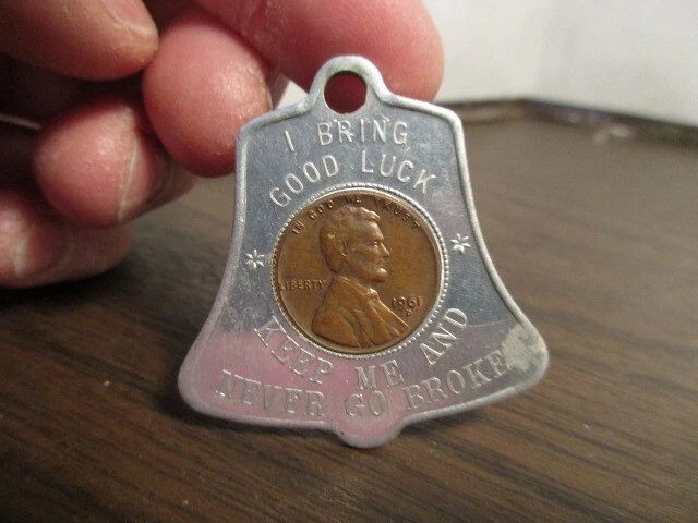 Vintage Lucky Penny Coin Token Liberty Bell Keychain Pendant Betsy Ross House