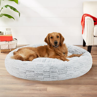 Jumbo Calming Cuddler Long Shag Fur Doughnut Self-Warming Washable Dog Bed Cozy
