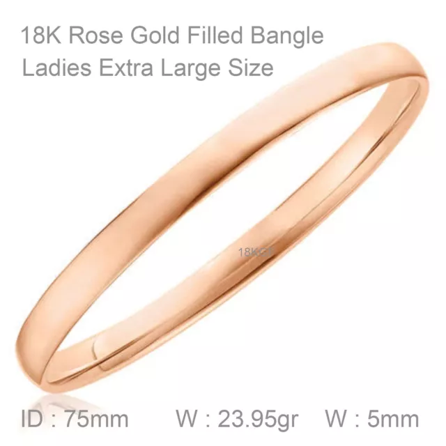5mm Bangle Real 18k Rose Gold Filled Solid Bracelet Extra Large Sz 75mm ********