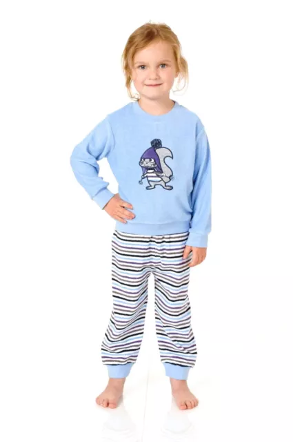 Mädchen Kleinkinder Frottee Pyjama Schlafanzug mit Bündchen und Tier als Motiv