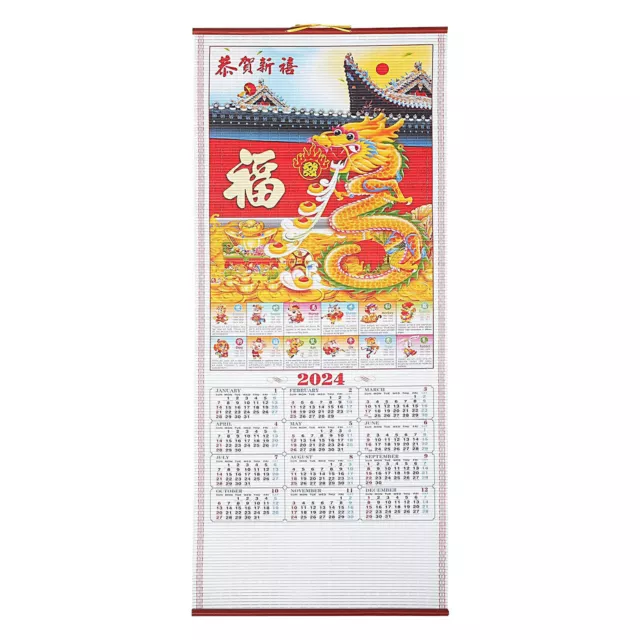 2024 New Year Scroll Zodiac Dragon Chinese Calendar  Monthly Lunar Fengshui