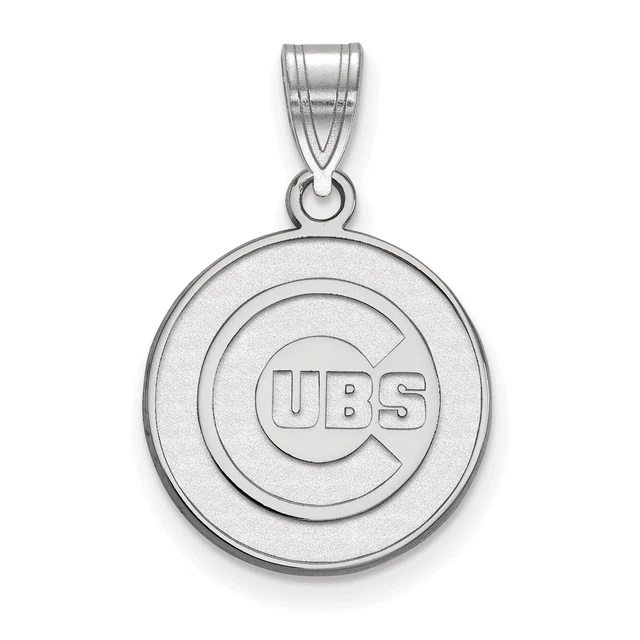 Sterling Silver Rhodium-Plated Mlb Logoart Chicago Cubs Medium Pendant