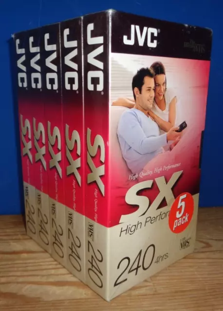 JVC E240 SX Blank VHS Video Cassette Tapes High Performance 5 Pack New & Sealed