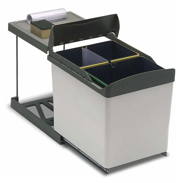 eyckhaus Einbau-Abfallsammler Rechteckig 1x16 L + 2x7,5 L Grau vidaXL