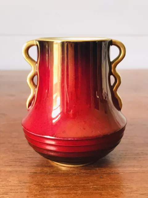Vintage Carlton Ware Rouge Royale Enamel And Gilt Small Vase Made In England