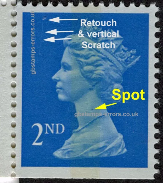 GB Errors: Various flaws from NVI Booklets Stamps 2nd class - PackNVI-E01yz 2