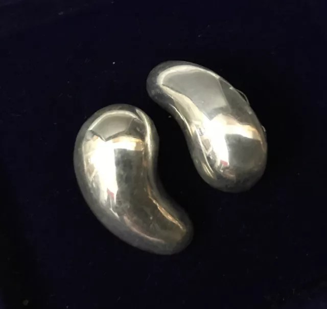 Vintage Sterling Silver 925 Bean Dome Button Ball Stud Clip On Clip-On Earrings