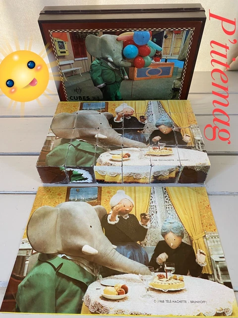 Jeu De Cubes Babar ORTF Vintage 1968 – Avec 5 Affichettes Originales