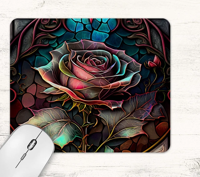 Rose Stained Glass Design Neoprene Mouse Pad Mat Non Slip Rectangle