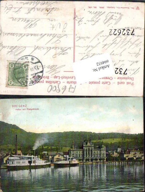 694932 Bregenz am Bodensee Hafen Dampfer k.K. Postamt pub Dr. Trenkler