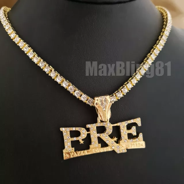 Gold Plated Alloy Young Dolph PRE 16" ~ 24" 1 Row Cubic Zirconia Chain Necklace