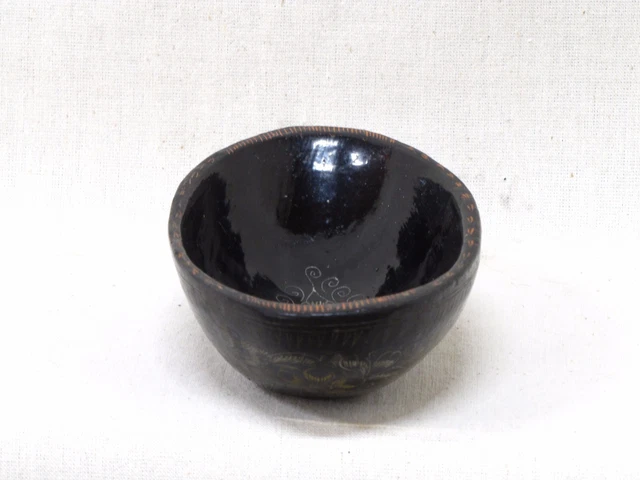 Antique Vintage Burmese Thai Hand Carved & Painted Lacquered Wood Offering Bowl 3