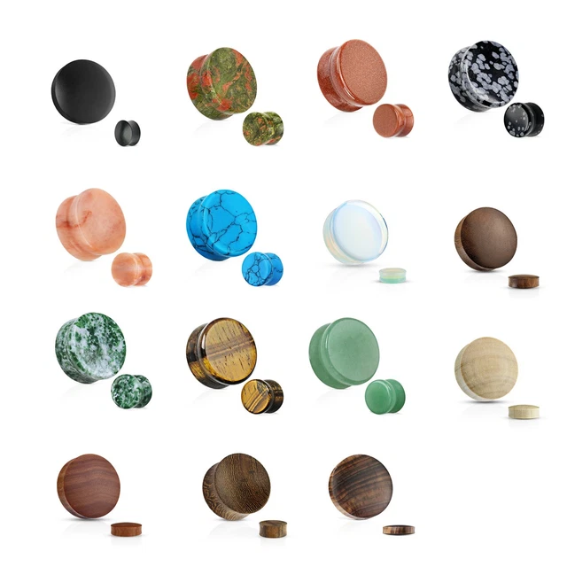 Organic Ear Plugs / tunnels Made of Solid Stone or Wood-SOLD AS A PAIR