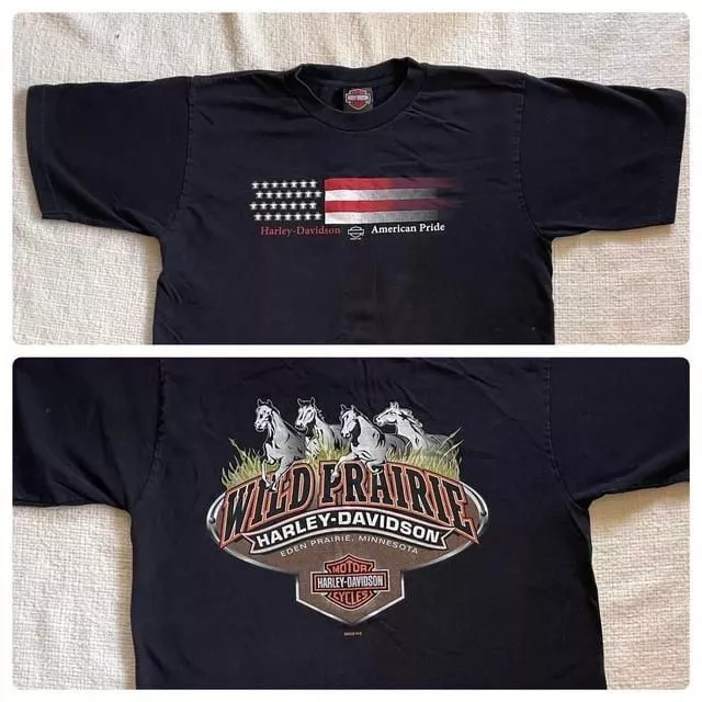 Harley Davidson American pride USA Flag Wild Horse Eden Prairie MN shirt L 2008