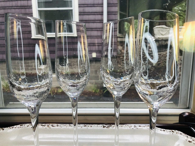Pier 1 Angled Rim Crackle Champagne Flute Clear Barware Blown Cocktail Glass-4