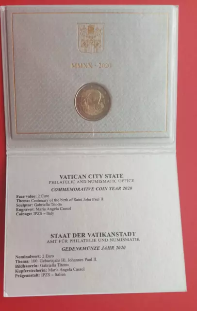 VATICANO   -  2 euro - 2020   - SAN GIOVANNI  PAOLO II -   IN FOLDER ORIGINALE 2