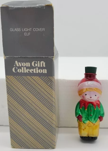 Vintage ELF Christmas Avon Glass Miniature Lights Cover Ornament in Box