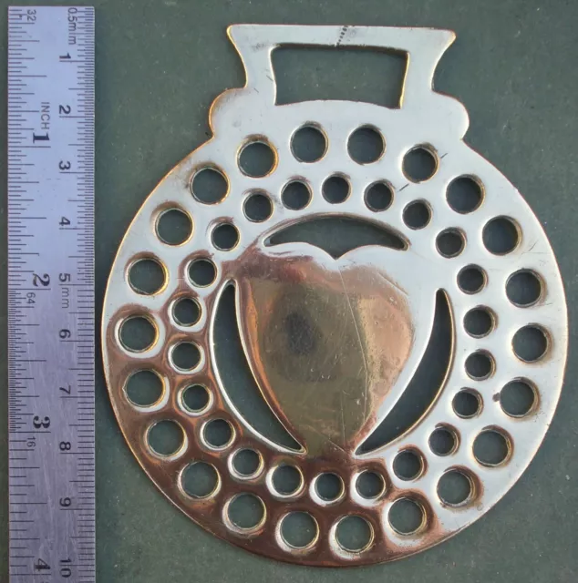 Horse Brass: Heart in two rings of holes, Free P&P, Valentine pressed stamped