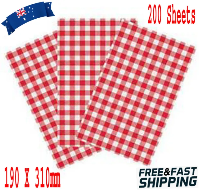 Red Gingham Greaseproof Paper 190x310mm Pkt 200 Check Checkered Baking Paper