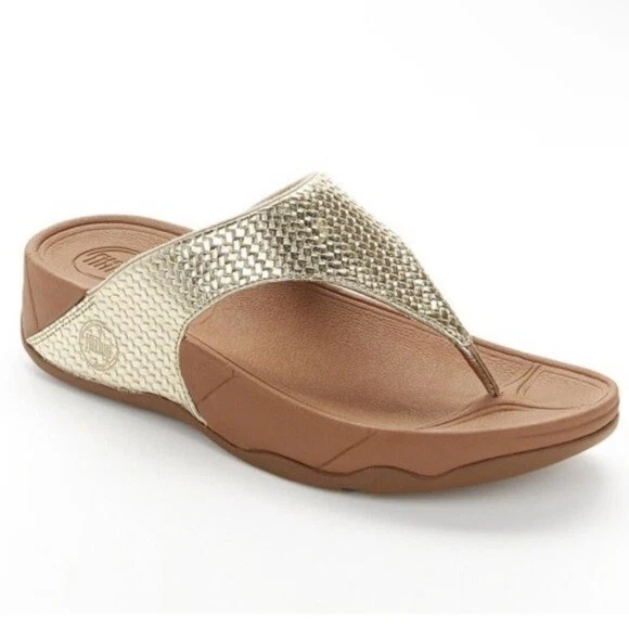 FITFLOP Gold Lulu Weave Thong Sandals 6