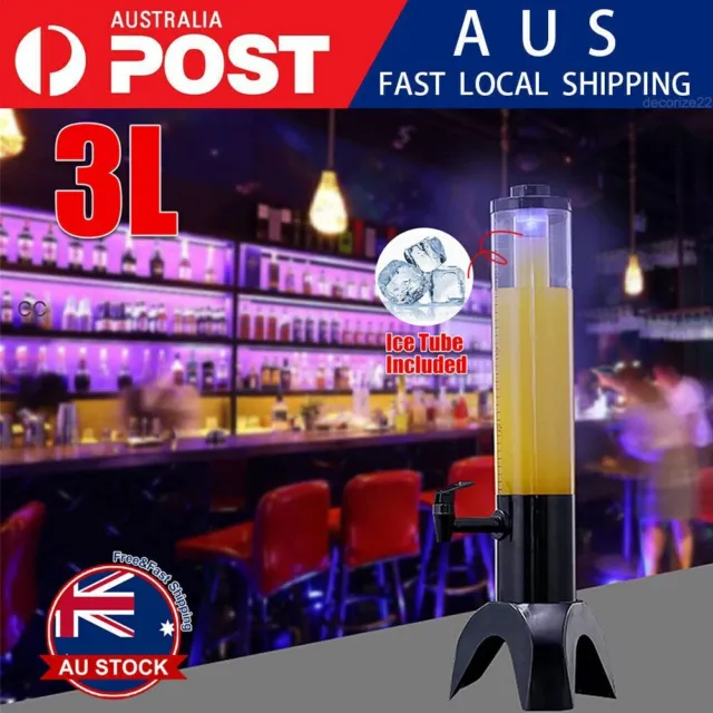 3L Beer Tower Cocktails Drinking Beverage Soft Drink w/ Ice Tube Juice Dispenser