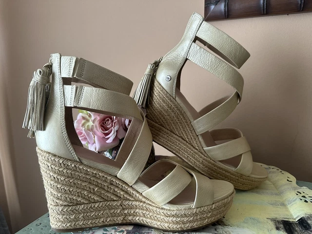 WOMENS UGG RAQUEL Metallic Gold Wedge Platform Cross Strap Sandal 9.5 90.00 PicClick