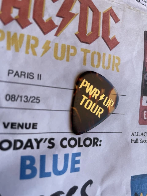 AC/DC paris 2025 power up tour guitar pick paris + backstage paper ...
