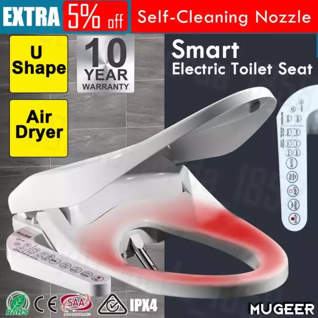 Electric Bidet Toilet Seat Cover LED Night Light Remote Control Auto Smart Wash