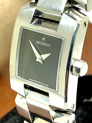 Movado Women's Watch 84-A1-1431 Eliro Black Dial Rectangle Swiss Quartz Steel