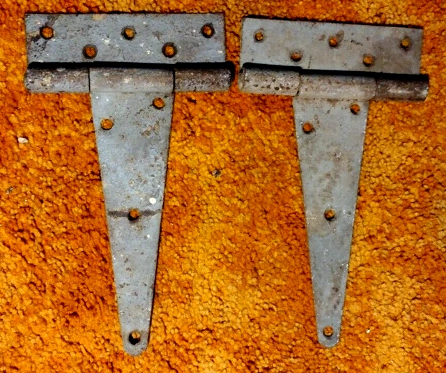 Antique Pair Wrought Iron Strap Hinges Heavy Duty Country House/Barn