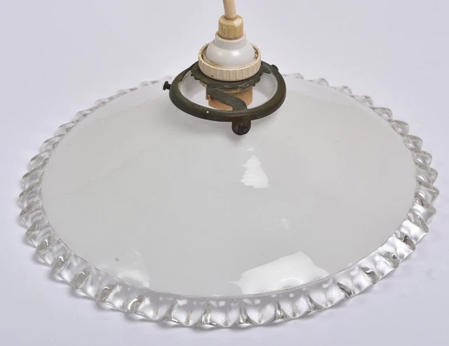 VERRE DE LAMPE PLAFONNIER EN OURALINE Tulipe Suspension Opaline Ondulé Ancienne