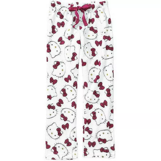 Hello Kitty Juniors Plus Size 2X Plush Fleece Sleep Pajama Pants White Pink