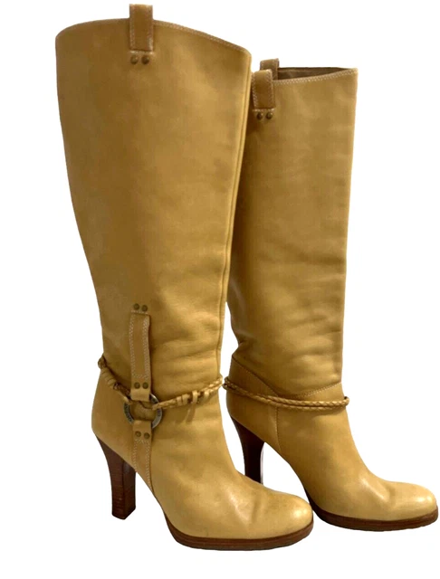 GUESS By Marciano DETROIT Vintage Saddle Leather Boots- Tan- Size 9 VINTAGE