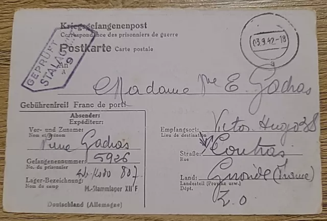 Zensur Karte Lager Stalag XII F Boulchen 1942 Kriegsgefangenenpost POW (35